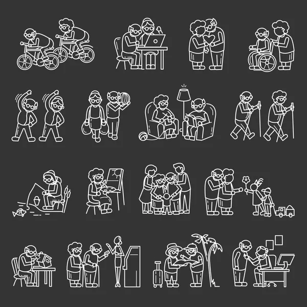 Ältere Personen Icon Set, einfacher Stil — Stockvektor