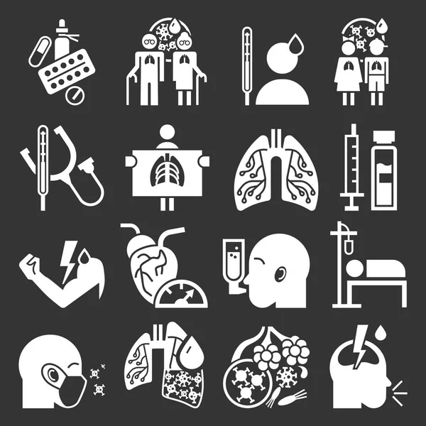 Conjunto de iconos de neumonía, estilo simple — Archivo Imágenes Vectoriales