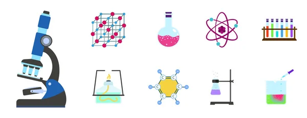 Conjunto de iconos de ciencia química, estilo plano — Archivo Imágenes Vectoriales
