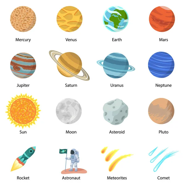 Set ikon planet ruang, gaya rata Stok Ilustrasi 