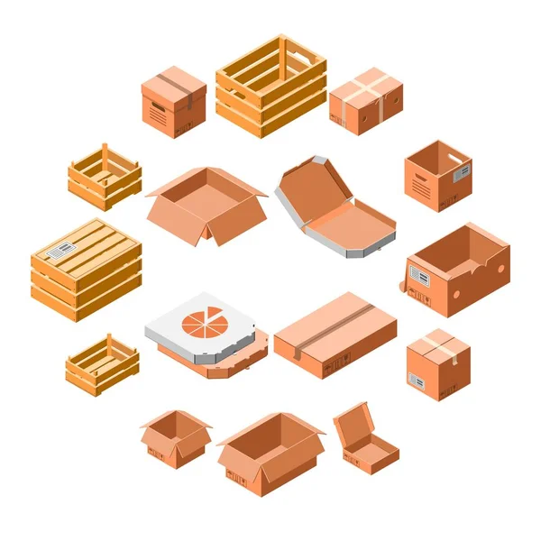 Packing box icon set, isometric 3d style — Stock Vector