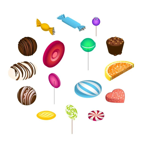 Dulce caramelo icono conjunto, estilo isométrico — Vector de stock