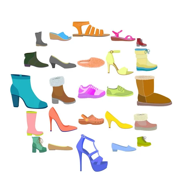 Set de iconos de zapatos, estilo plano — Vector de stock