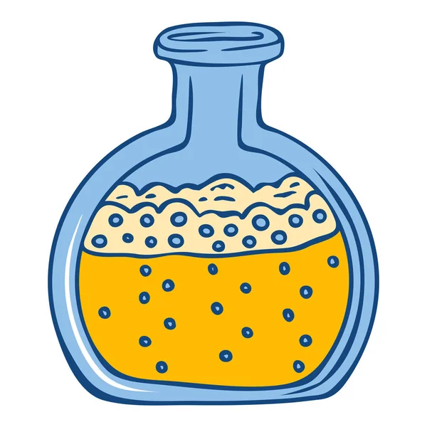 Icono de frasco químico amarillo, estilo dibujado a mano — Vector de stock