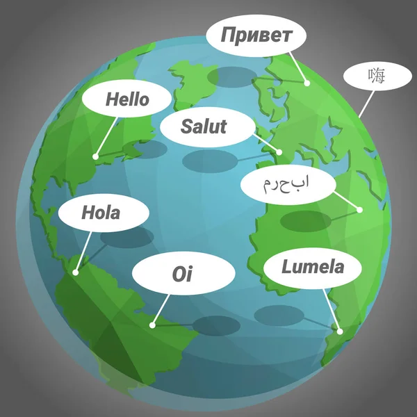 Global hola día concepto de fondo, estilo de dibujos animados — Vector de stock