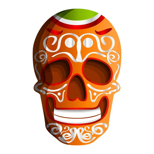 Ícone de crânio colorido mexicano, estilo cartoon — Vetor de Stock