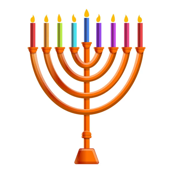Colorata icona della candela menorah, stile cartone animato — Vettoriale Stock