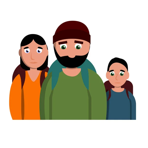 Triste icono de la familia sin hogar, estilo de dibujos animados — Vector de stock