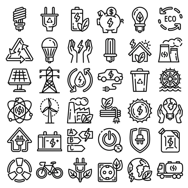 Conjunto de iconos de ahorro de energía, estilo de esquema — Archivo Imágenes Vectoriales