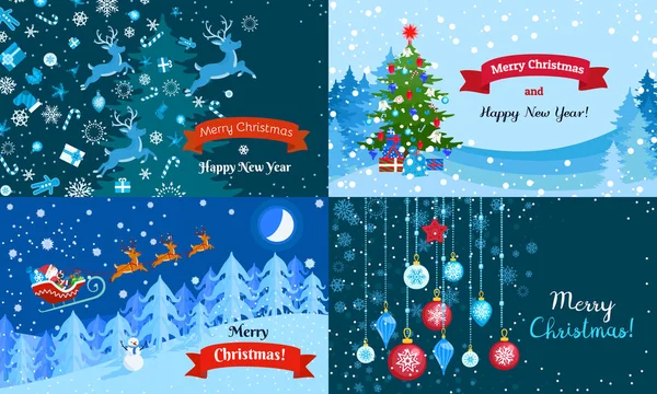 Frohe Winter-Weihnachtsbanner-Set, flacher Stil — Stockvektor