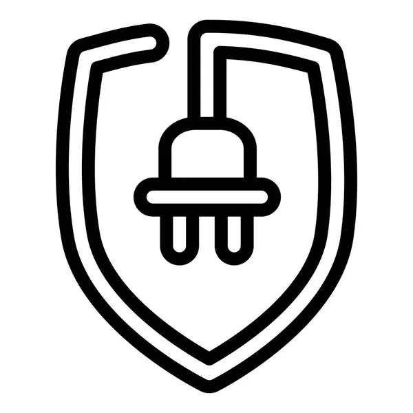 Eco icono del escudo del enchufe, estilo de esquema — Archivo Imágenes Vectoriales