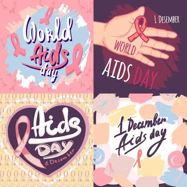 AIDS day banner set, hand drawn style — Stock Vector