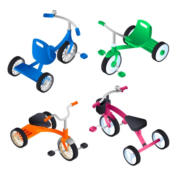 Tricycle icon set, isometric style — Stock Vector