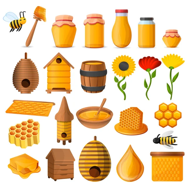 Sada ikon medu, kreslený styl — Stockový vektor
