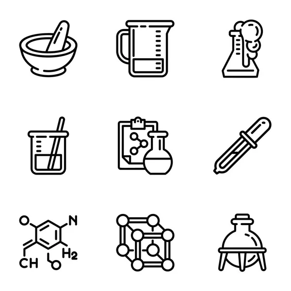 Chemie-Icon-Set, Outline-Stil — Stockvektor