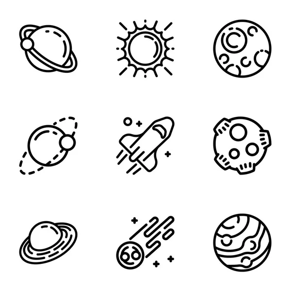 Conjunto de iconos de planeta espacial, estilo de esquema — Archivo Imágenes Vectoriales