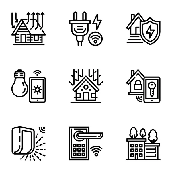 Set ikon rumah cerdas, gaya garis luar - Stok Vektor