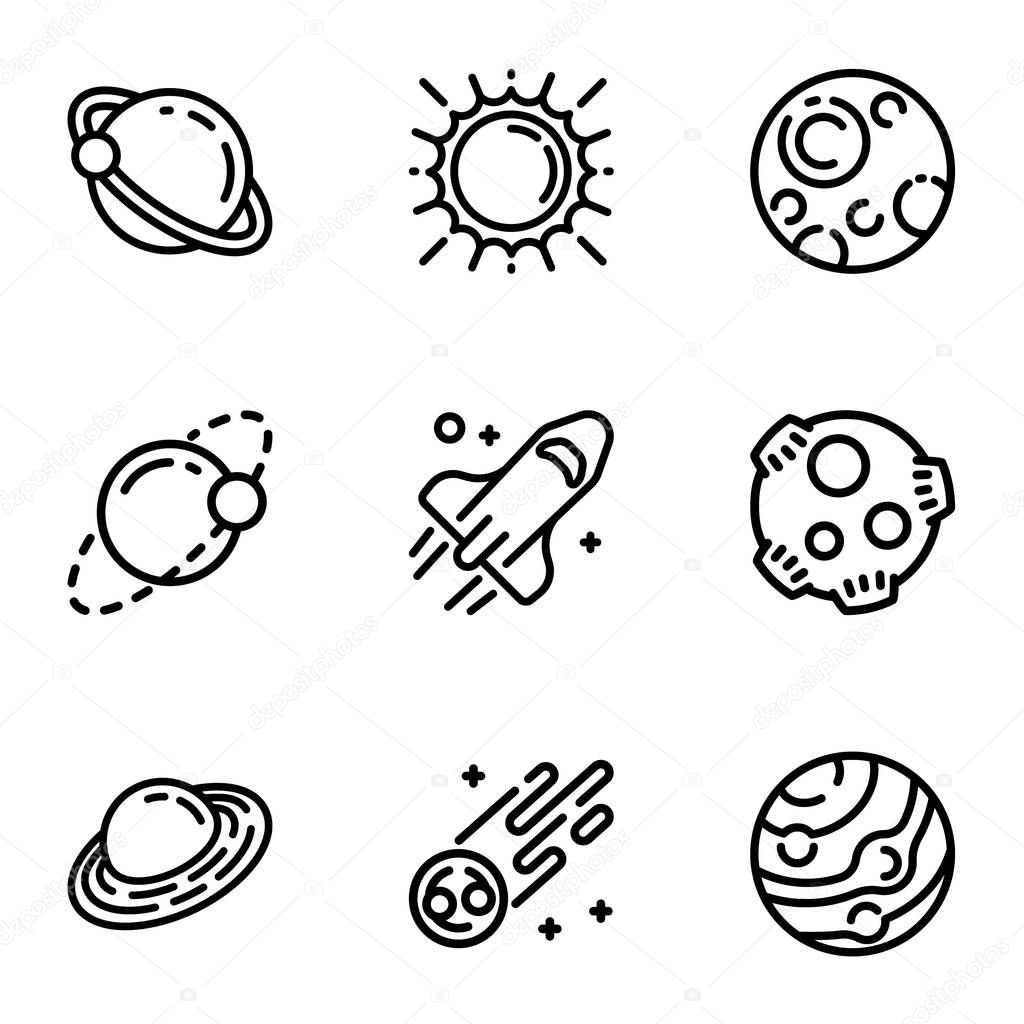 Space planet icon set, outline style