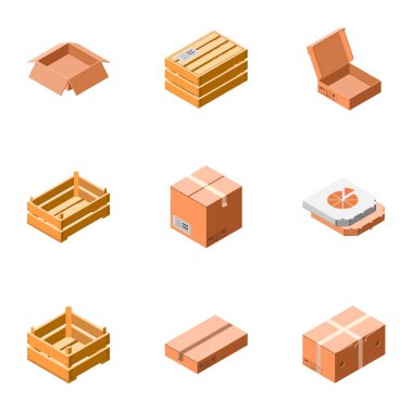 Carton package icon set, isometric style clipart
