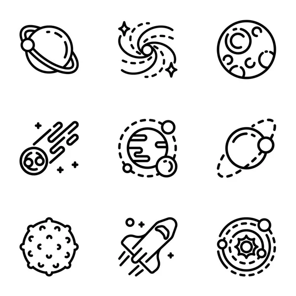 Ensemble d'icônes système solaire, style contour — Image vectorielle