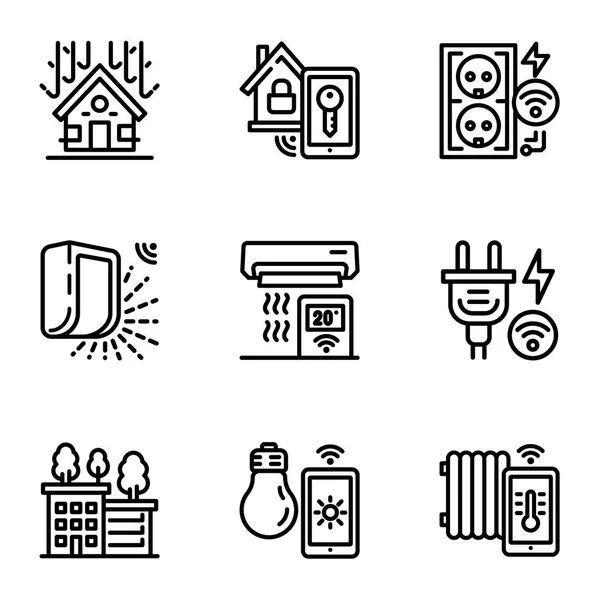 Conjunto de iconos de construcción inteligente, estilo de esquema — Vector de stock