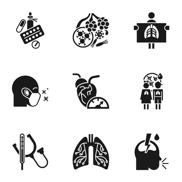 Conjunto de iconos de enfermedad de neumonía, estilo simple — Archivo Imágenes Vectoriales
