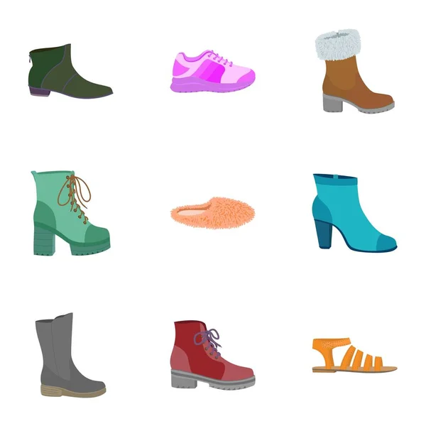 Divat ikon készlet, lapos stílusú cipők — Stock Vector