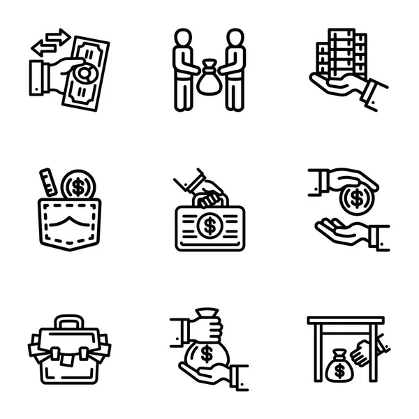 Corruption money icon set, outline style — Stock Vector