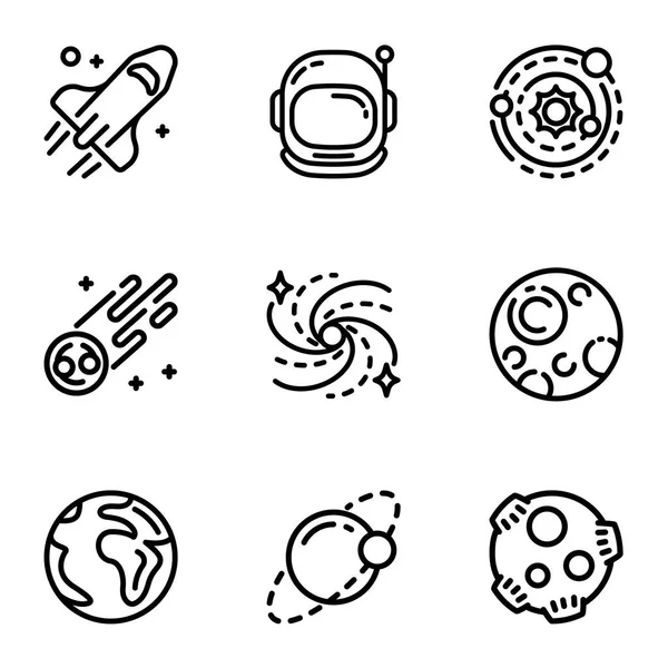 Conjunto de iconos de galaxia espacial, estilo de contorno — Vector de stock