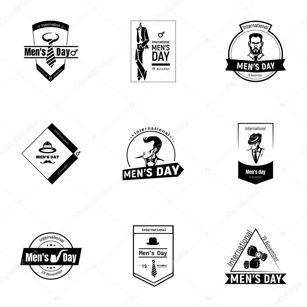 Mens happy day logo set, simple style