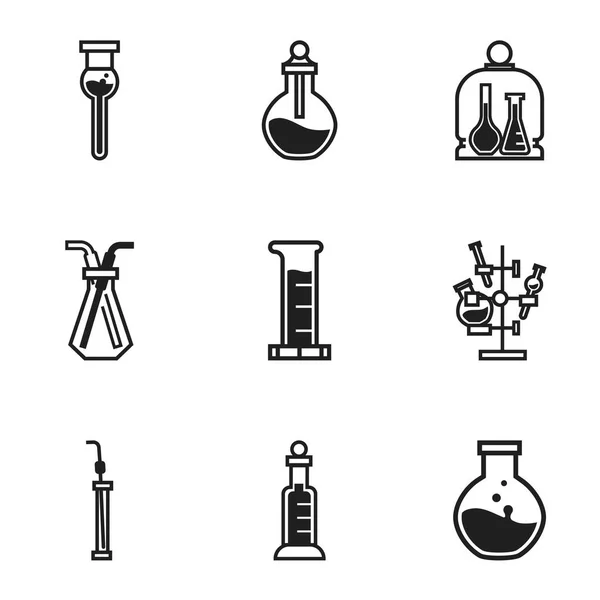 Ciencia química vidrio icono conjunto, estilo simple — Vector de stock