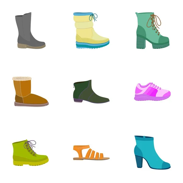 Mujer tienda zapatos icono conjunto, estilo plano — Archivo Imágenes Vectoriales