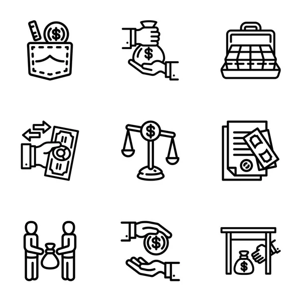 Bribery business money icon set, outline style — Stock Vector