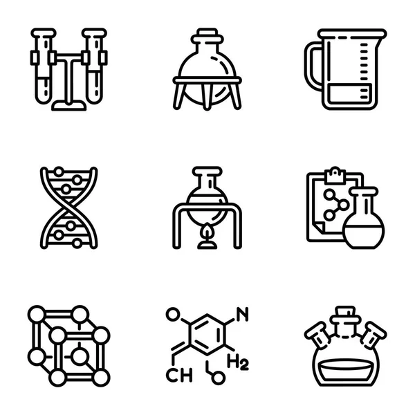 Набір значків хімічної лабораторії, стиль контуру — стоковий вектор