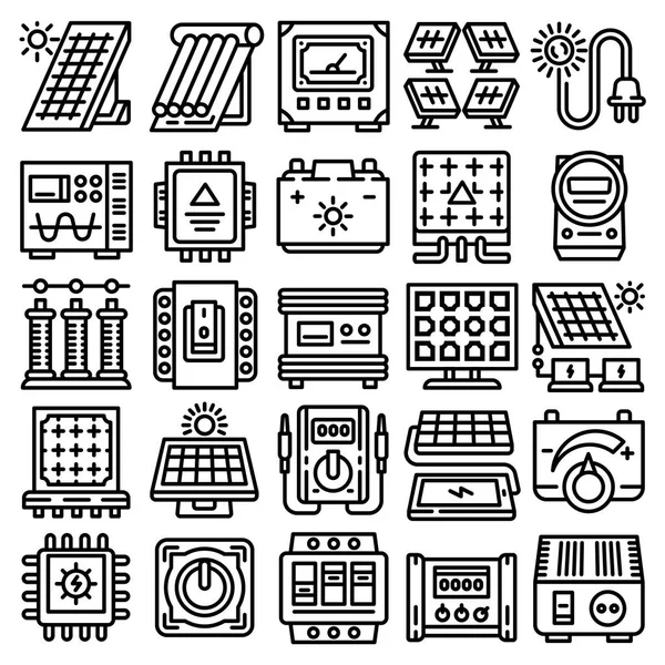 Zonne-energie pictogrammenset, Kaderstijl — Stockvector