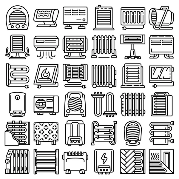 Sistema de icono del calentador eléctrico, estilo de contorno — Vector de stock