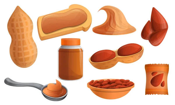Set di icone di arachidi, stile cartone animato — Vettoriale Stock
