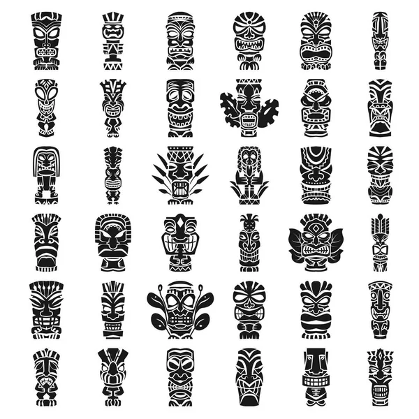 Conjunto de ídolos Tiki, estilo simple — Archivo Imágenes Vectoriales