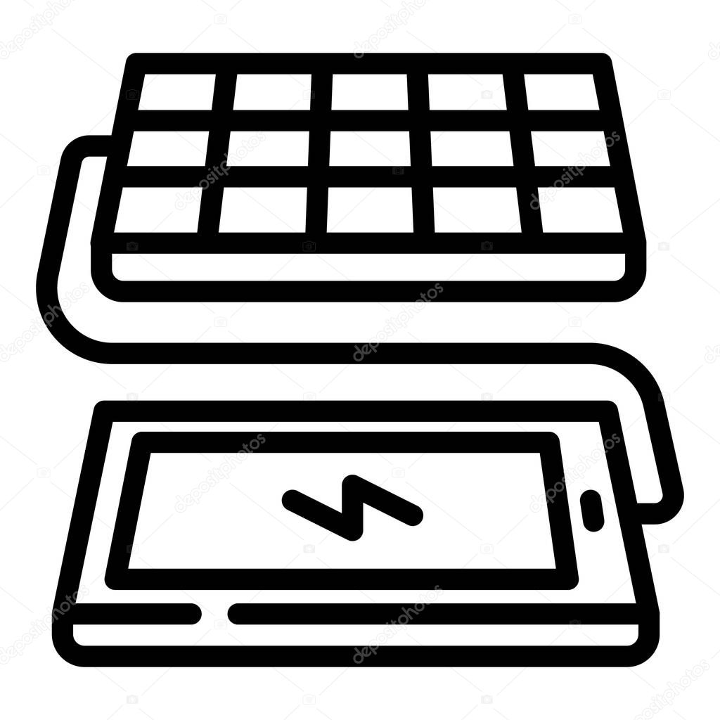 Solar panel phone charging icon, outline style