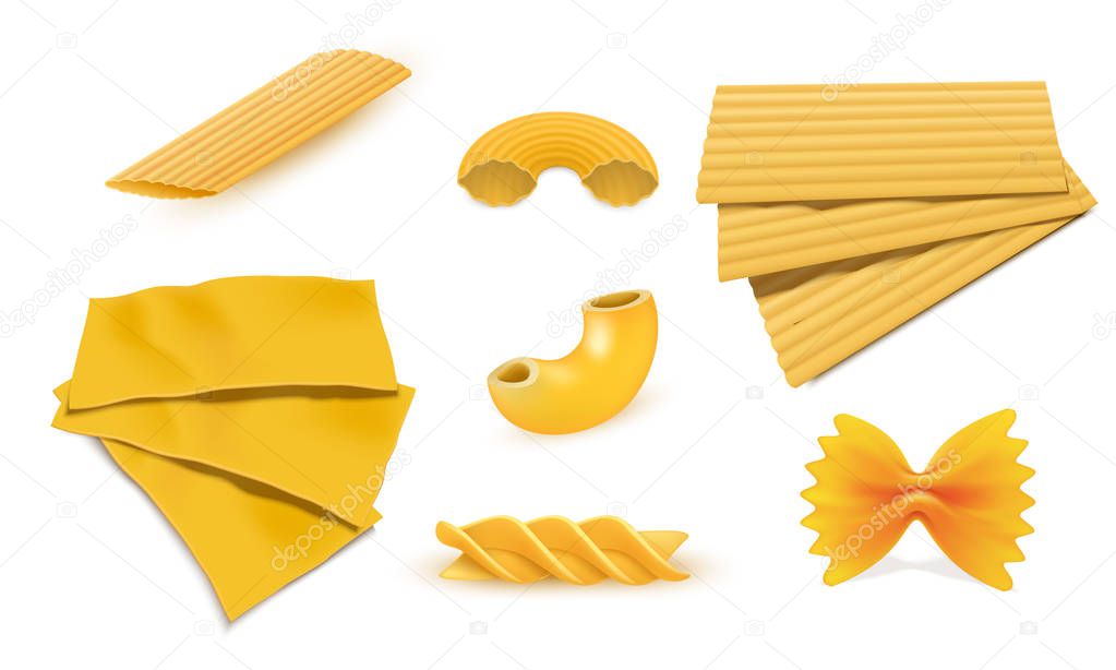 Macaroni pasta icon set, realistic style