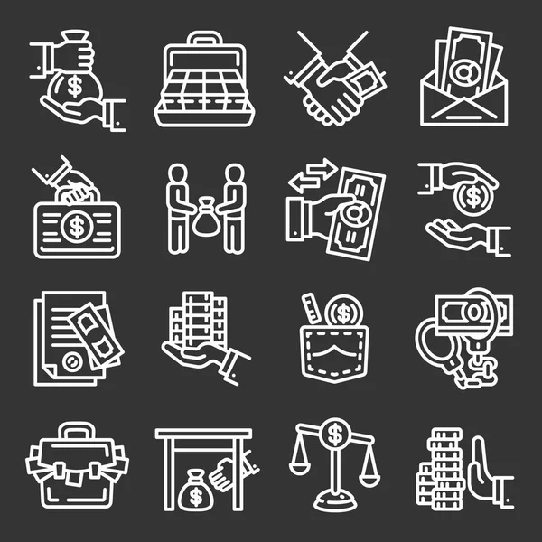 Conjunto de iconos de soborno, estilo de esquema — Archivo Imágenes Vectoriales