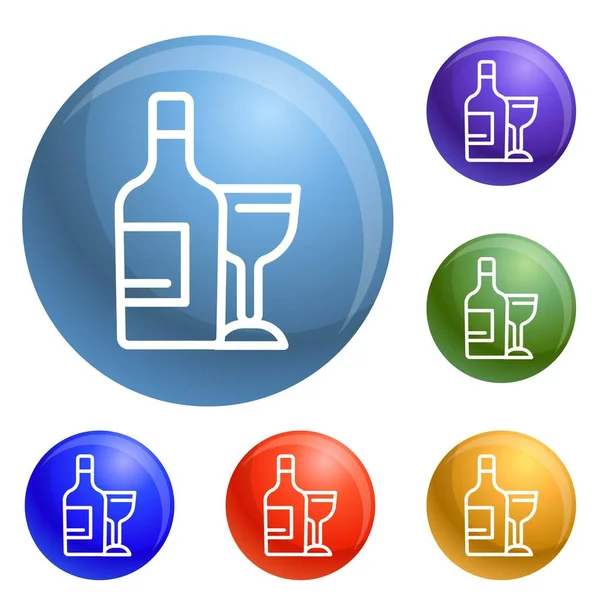 Bottiglia di vino e icone di vetro insieme vettore — Vettoriale Stock