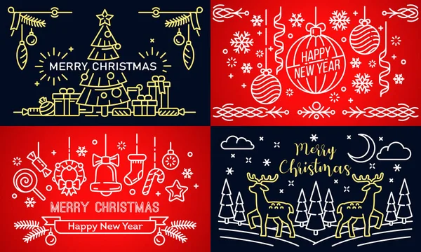 Weihnachts-Banner-Set, Outline-Stil — Stockvektor