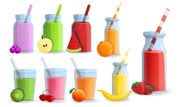 Smoothie icon set, cartoon style — Stock Vector