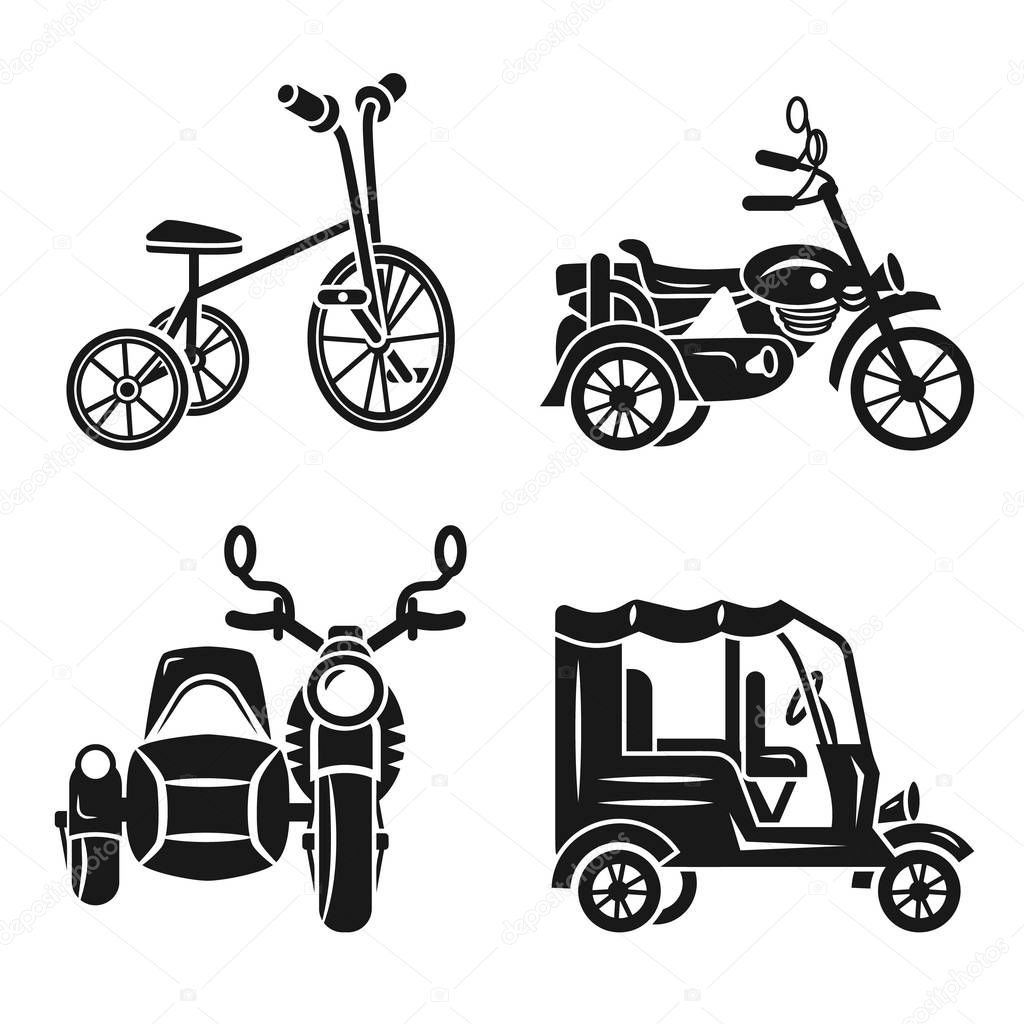 Tricycle icon set, simple style