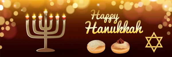Happy holiday hanukkah banner, realistic style