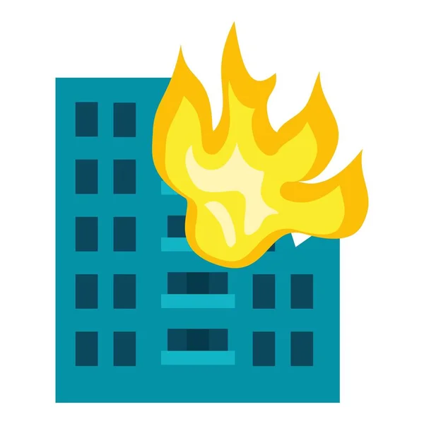 Edificio en el icono del fuego, estilo plano — Vector de stock