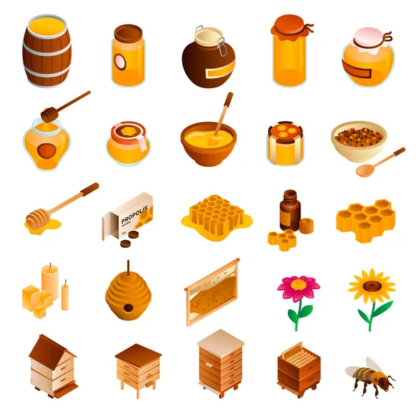 Conjunto de iconos de miel, estilo isométrico — Vector de stock