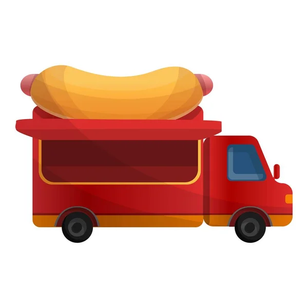 Icono de camión de perro caliente, estilo de dibujos animados — Vector de stock