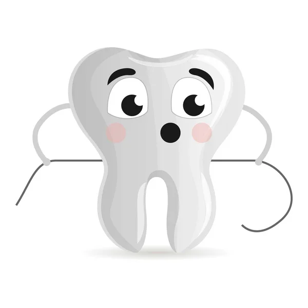 Cute tooth with floss icon, cartoon style — Stock Vector